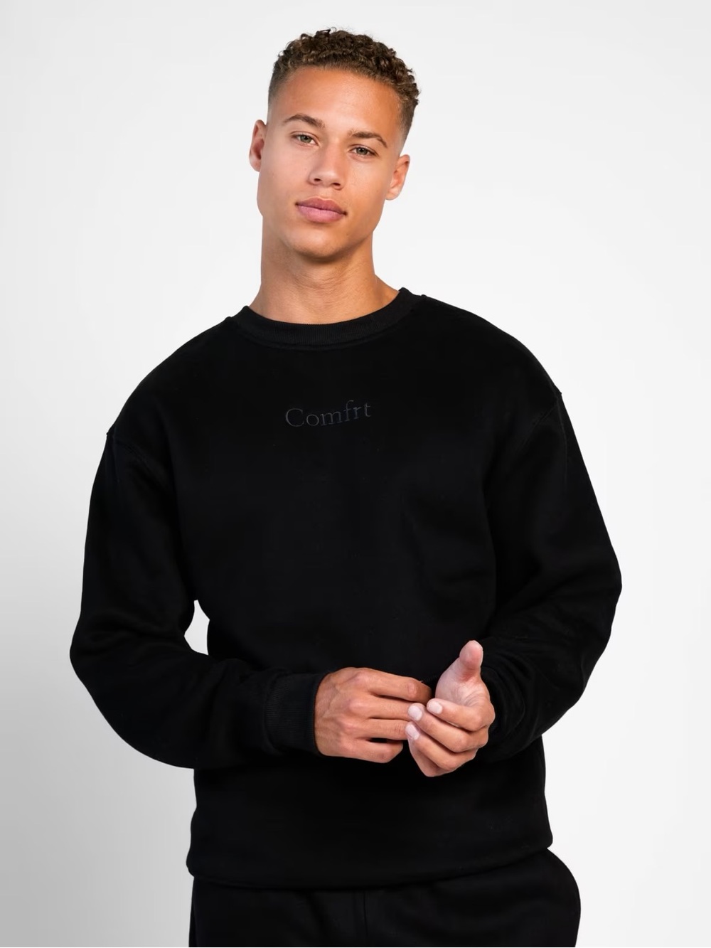 Comfort Embroidered Crewneck Sweater - Black